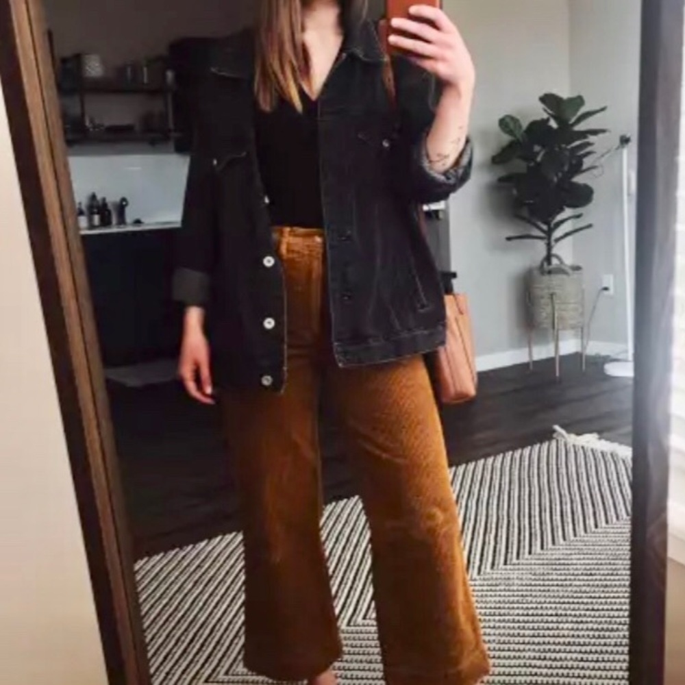SOLD--MADEWELL SLIM EMMETT WIDE-LEG CORDUROY CROP PANTS | WARM GOLDEN BROWN